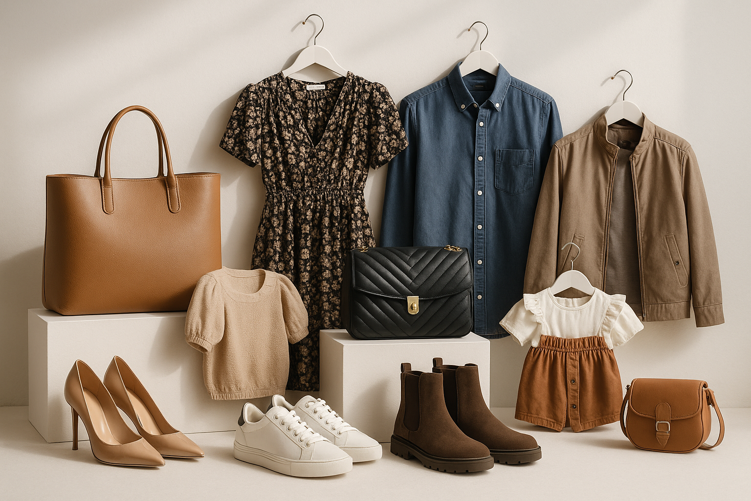 I need a realistic image to sever as front page for my fashion store that sells bags, shoes , clothes for women, men and children. 